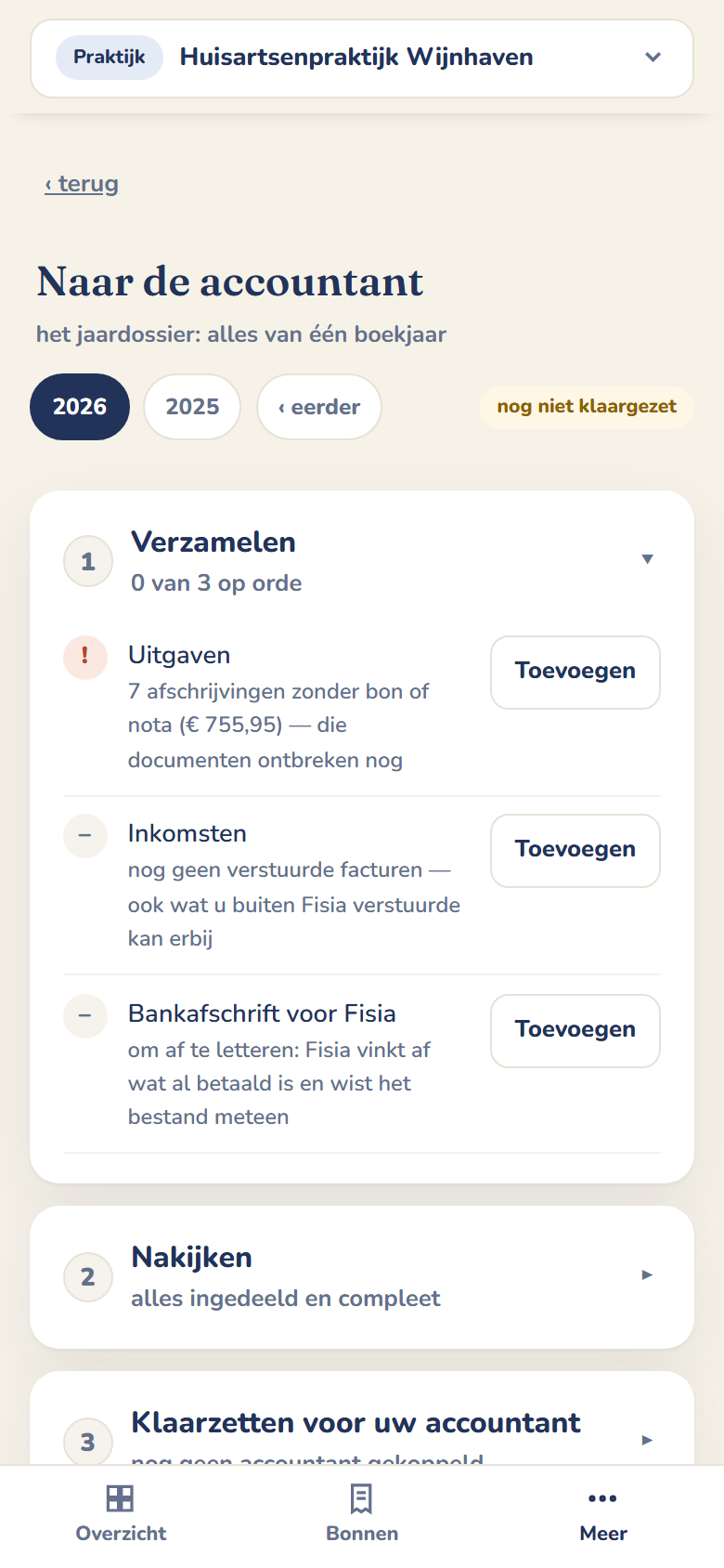 Het jaardossier met zeven afschrijvingen zonder bon of nota als open punt