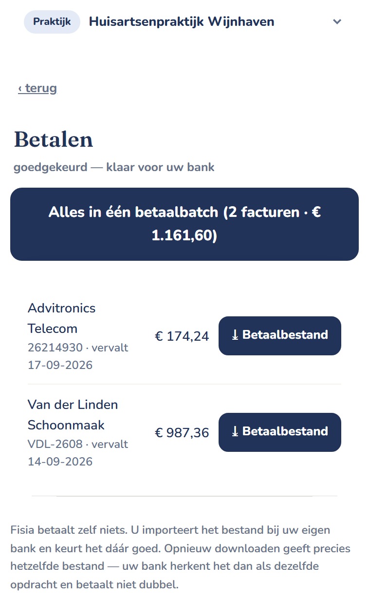 Alles in één betaalbatch met per factuur een knop om het betaalbestand te downloaden