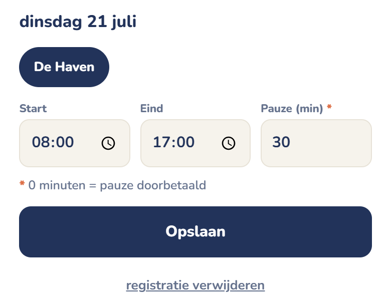 Werkdag 21 juli invullen — De Haven, 08:00–17:00 uur