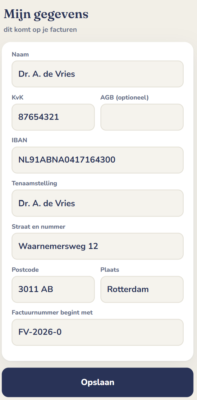 Jouw eigen gegevens die op elke factuur komen